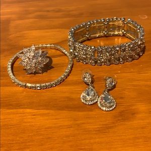 Silver fake diamond costume jewelry set.